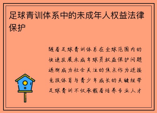 足球青训体系中的未成年人权益法律保护